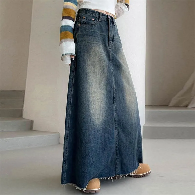 Women's Maxi A-Line Casual Skirts Solid High Waist Casual A-Line Long Skirt