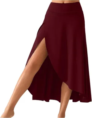 Womens Maxi Skirts Flowy High Waist Wrap Athletic Yoga Skirt with Slit Asymmetrical Ruffle High Low Skirts with Shorts