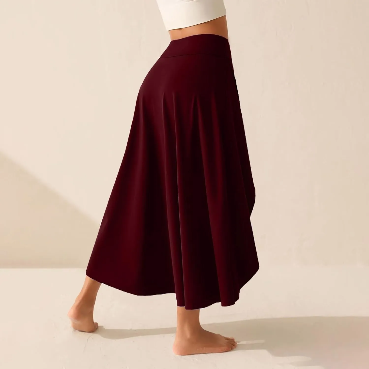 Womens Maxi Skirts Flowy High Waist Wrap Athletic Yoga Skirt with Slit Asymmetrical Ruffle High Low Skirts with Shorts
