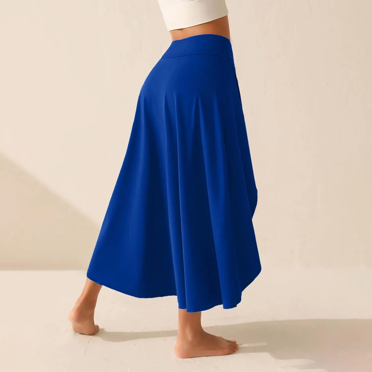Womens Maxi Skirts Flowy High Waist Wrap Athletic Yoga Skirt with Slit Asymmetrical Ruffle High Low Skirts with Shorts