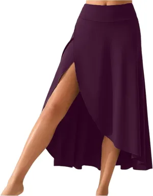 Womens Maxi Skirts Flowy High Waist Wrap Athletic Yoga Skirt with Slit Asymmetrical Ruffle High Low Skirts with Shorts