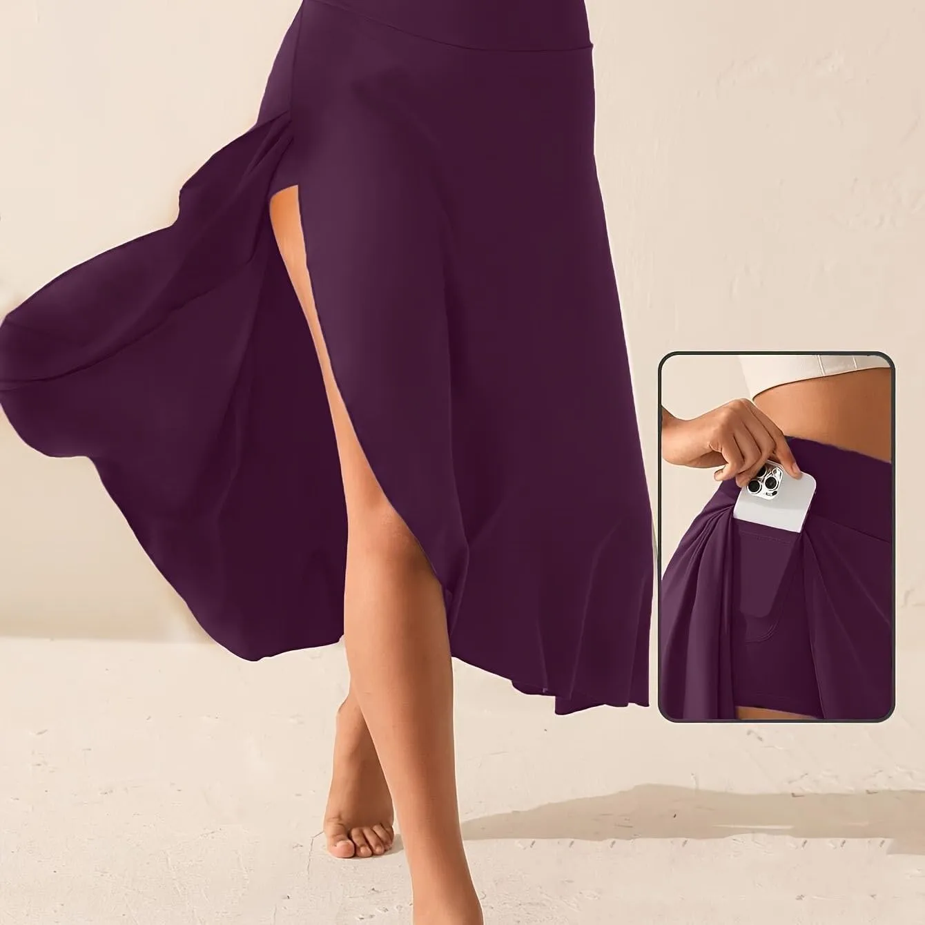 Womens Maxi Skirts Flowy High Waist Wrap Athletic Yoga Skirt with Slit Asymmetrical Ruffle High Low Skirts with Shorts