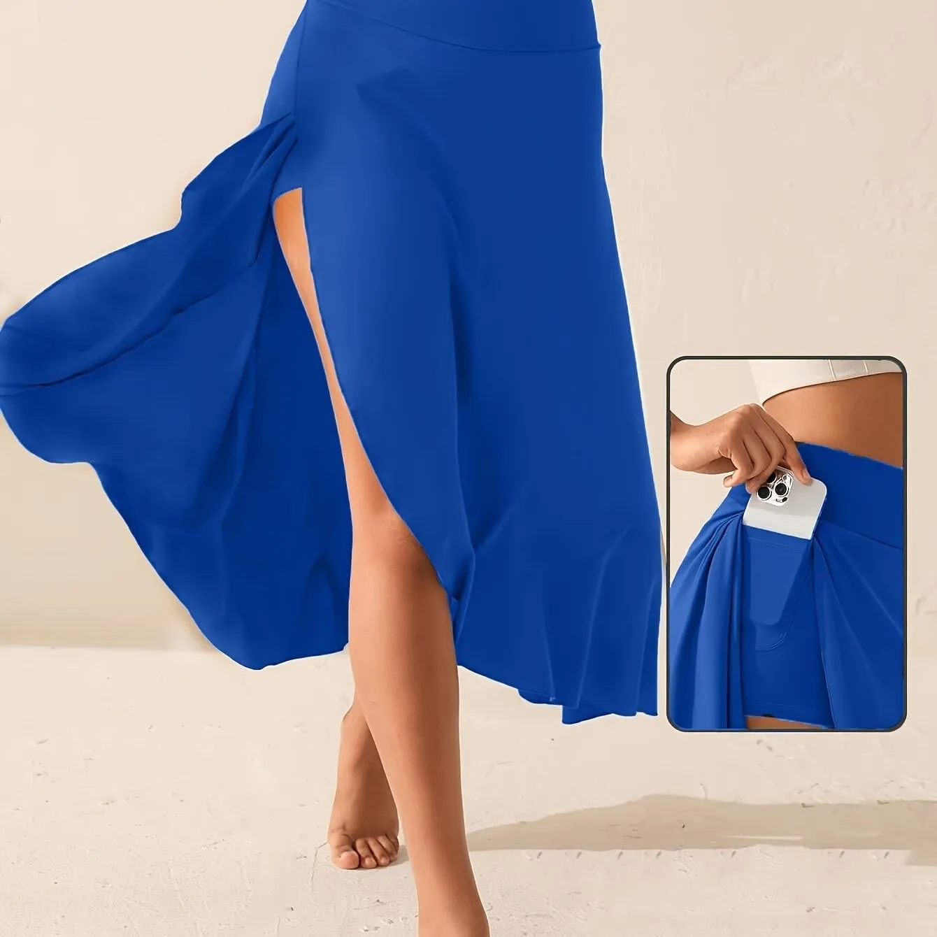 Womens Maxi Skirts Flowy High Waist Wrap Athletic Yoga Skirt with Slit Asymmetrical Ruffle High Low Skirts with Shorts