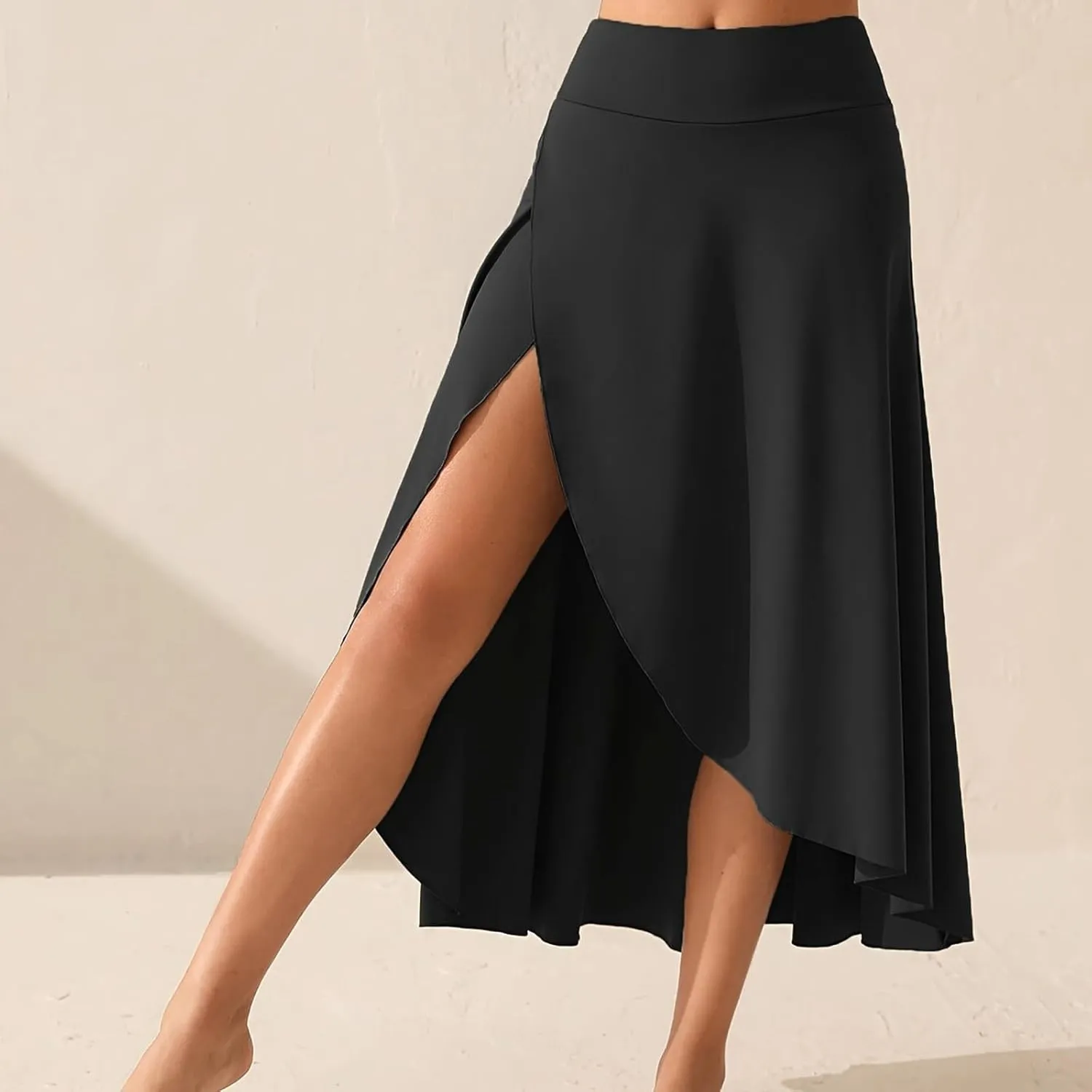 Womens Maxi Skirts Flowy High Waist Wrap Athletic Yoga Skirt with Slit Asymmetrical Ruffle High Low Skirts with Shorts