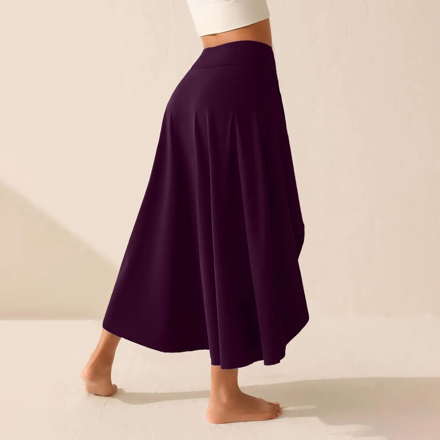 Womens Maxi Skirts Flowy High Waist Wrap Athletic Yoga Skirt with Slit Asymmetrical Ruffle High Low Skirts with Shorts