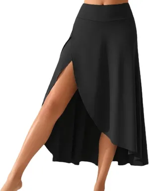 Womens Maxi Skirts Flowy High Waist Wrap Athletic Yoga Skirt with Slit Asymmetrical Ruffle High Low Skirts with Shorts