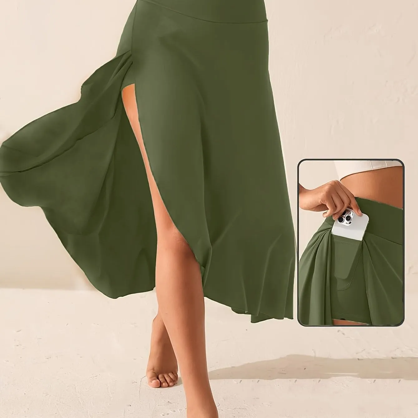 Womens Maxi Skirts Flowy High Waist Wrap Athletic Yoga Skirt with Slit Asymmetrical Ruffle Skirts with Shorts