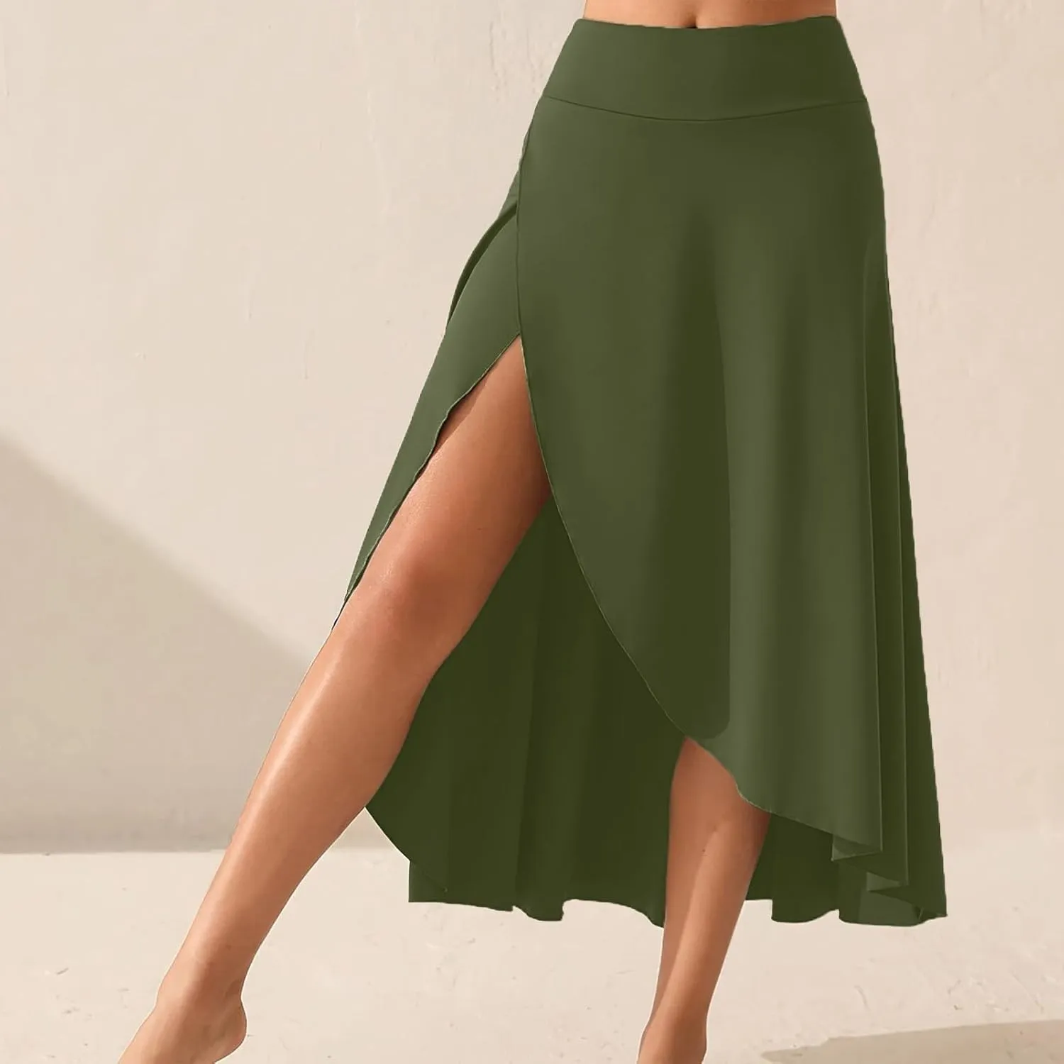 Womens Maxi Skirts Flowy High Waist Wrap Athletic Yoga Skirt with Slit Asymmetrical Ruffle Skirts with Shorts