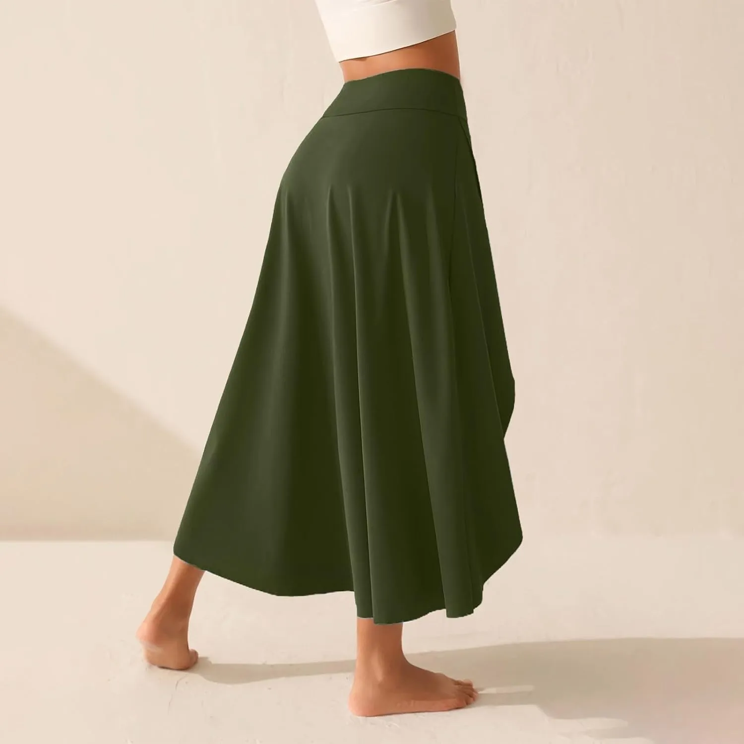 Womens Maxi Skirts Flowy High Waist Wrap Athletic Yoga Skirt with Slit Asymmetrical Ruffle Skirts with Shorts