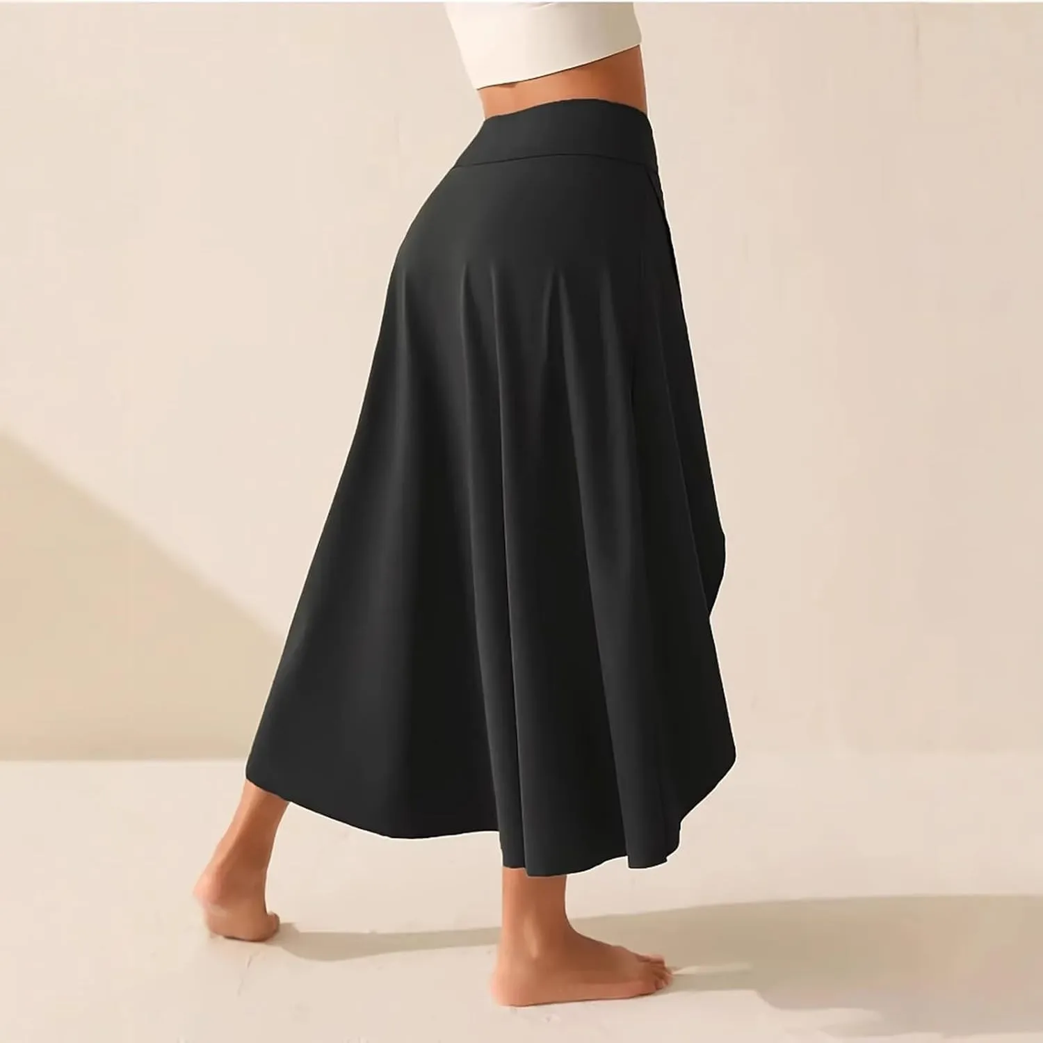 Womens Maxi Skirts Flowy High Waist Wrap Athletic Yoga Skirt with Slit Asymmetrical Ruffle Skirts with Shorts