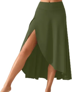 Womens Maxi Skirts Flowy High Waist Wrap Athletic Yoga Skirt with Slit Asymmetrical Ruffle Skirts with Shorts