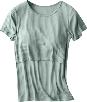 Womens Nursing Tops for Breastfeeding Soft Maternity Shirt Short Sleeve Comfy Pregnancy Clothes Lounge Blouse