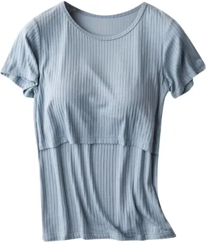 Womens Nursing Tops for Breastfeeding Soft Maternity Shirt Short Sleeve Comfy Pregnancy Clothes Lounge Blouse