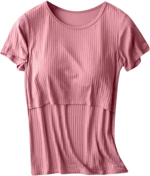 Womens Nursing Tops for Breastfeeding Soft Maternity Shirt Short Sleeve Comfy Pregnancy Clothes Lounge Blouse