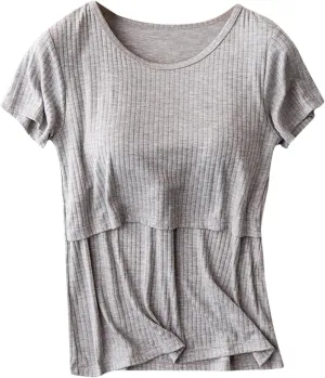 Womens Nursing Tops for Breastfeeding Soft Maternity Shirt Short Sleeve Comfy Pregnancy Clothes Lounge Blouse