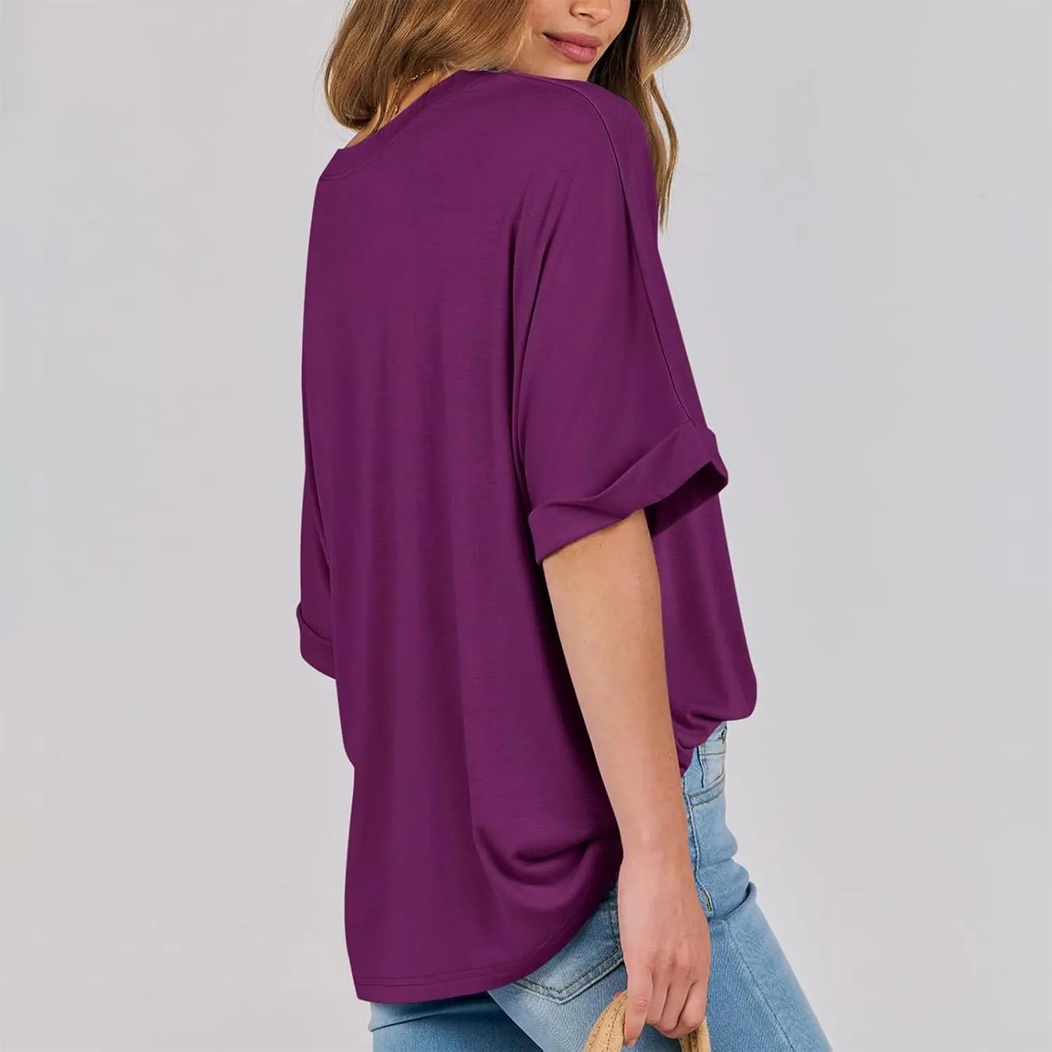 Women's Oversized T Shirts Short Sleeve Crewneck Solid Color Summer Tops Casual Loose Basic Tee Shirts Trendy Clothes