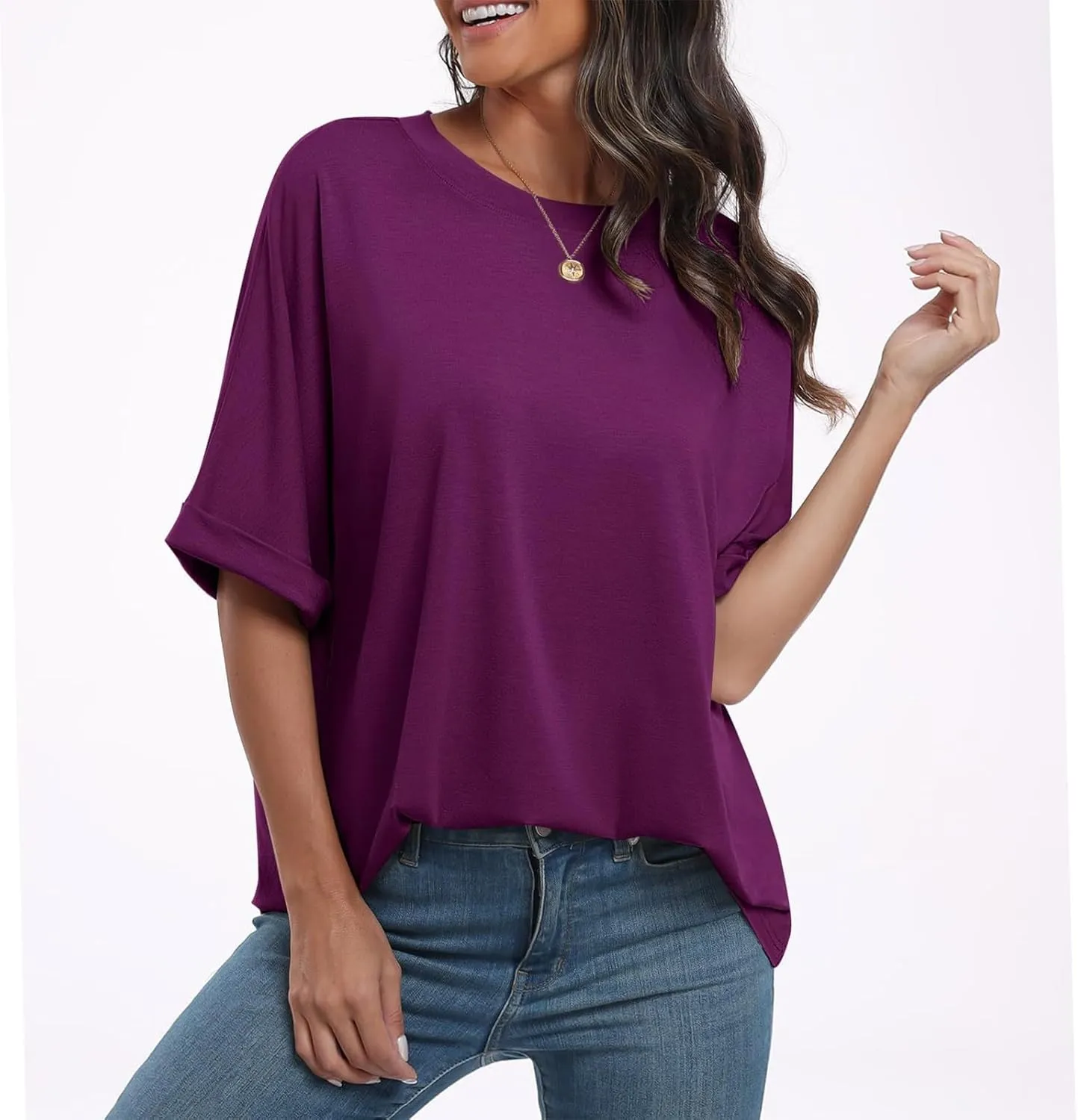 Women's Oversized T Shirts Short Sleeve Crewneck Solid Color Summer Tops Casual Loose Basic Tee Shirts Trendy Clothes