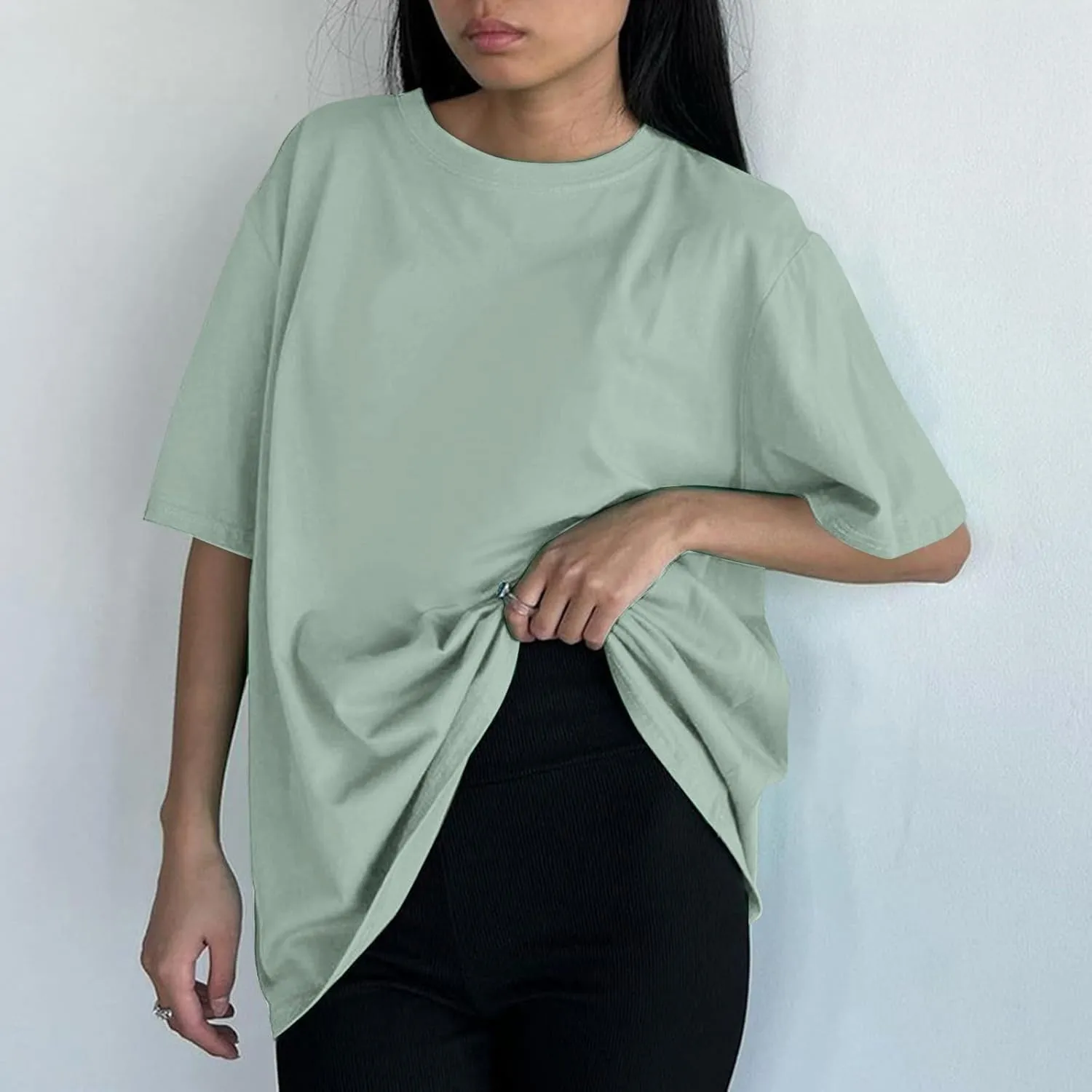 Women's Oversized T Shirts Tees Half Sleeve Crew Neck Cotton Tunic Tops