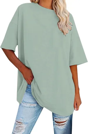 Women's Oversized T Shirts Tees Half Sleeve Crew Neck Cotton Tunic Tops