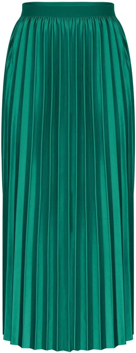 Women's Pleated A-Line Midi Skirts Trendy Casual Loose Elastic High Waist Swing Skirt Solid Flowy A-Line Long Skirts