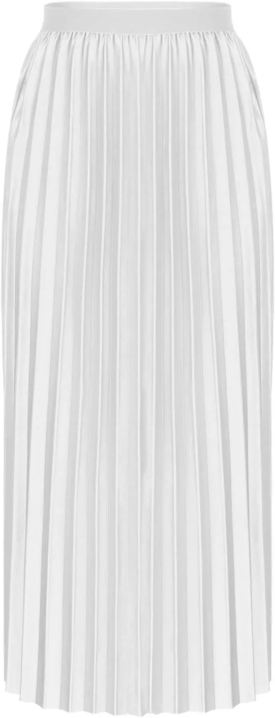 Women's Pleated A-Line Midi Skirts Trendy Casual Loose Elastic High Waist Swing Skirt Solid Flowy A-Line Long Skirts
