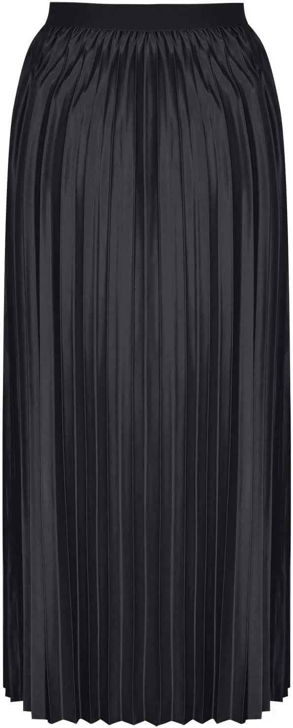 Women's Pleated A-Line Midi Skirts Trendy Casual Loose Elastic High Waist Swing Skirt Solid Flowy A-Line Long Skirts
