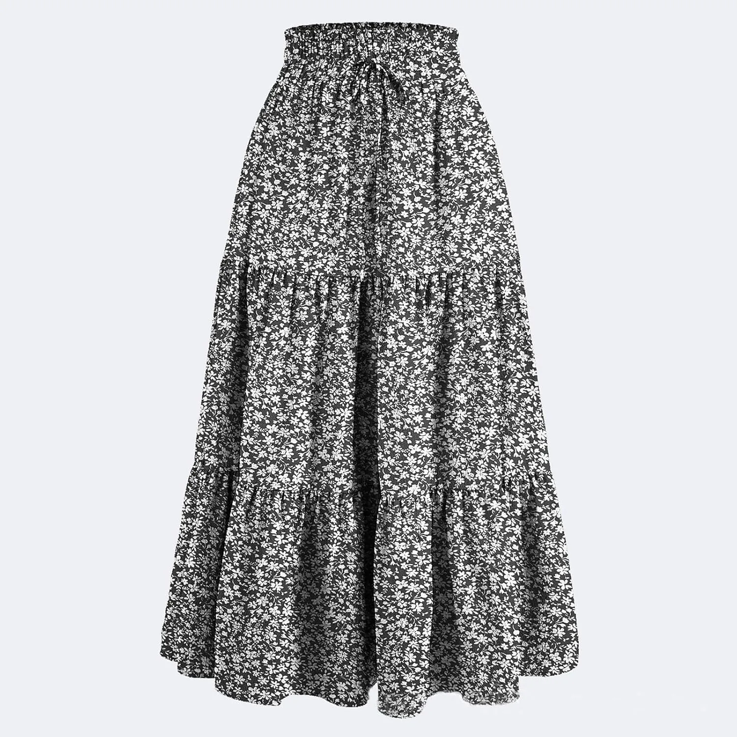 Women's Pleated Skirts Summer Casual Loose Trendy Elastic Waist Floral Print Bohemian Sun A-Line Maxi Skirt, S-XL