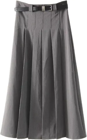 Women's Pleated Skirts Women High Waist A Line Zipper Maxi Skirts