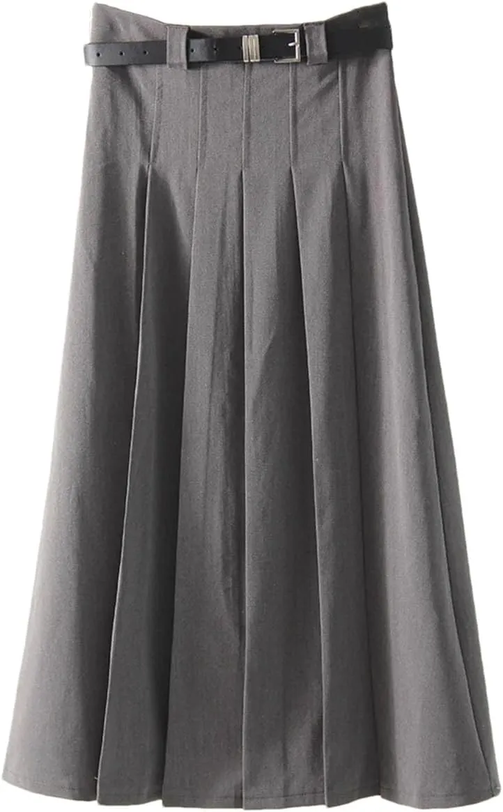 Women's Pleated Skirts Women High Waist A Line Zipper Maxi Skirts