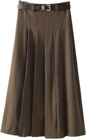 Women's Pleated Skirts Women High Waist A Line Zipper Maxi Skirts