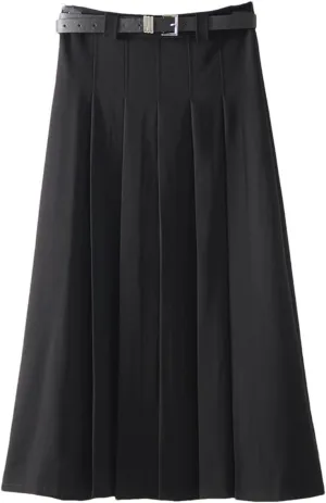 Women's Pleated Skirts Women High Waist A Line Zipper Maxi Skirts