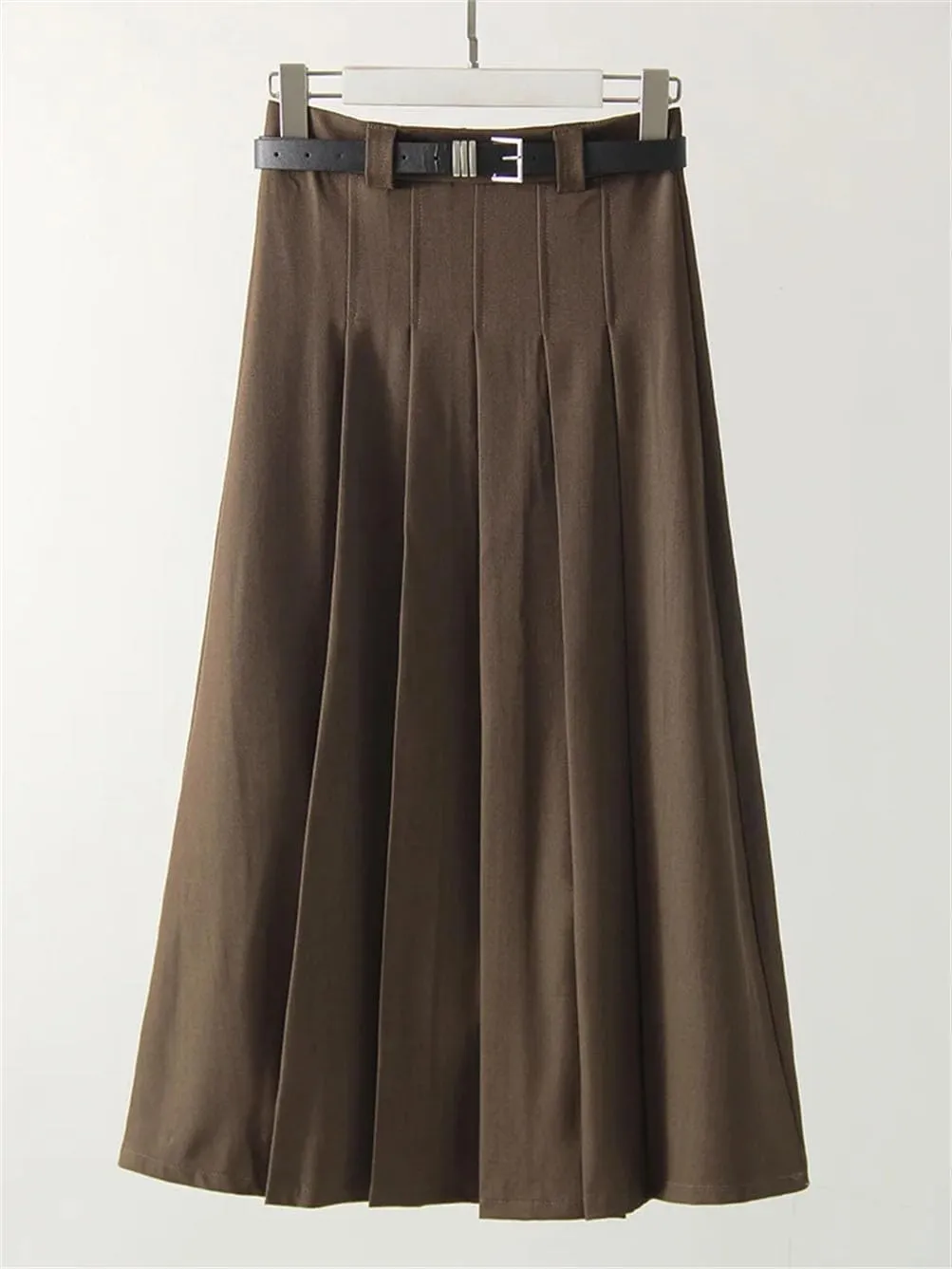 Women's Pleated Skirts Women High Waist A Line Zipper Maxi Skirts