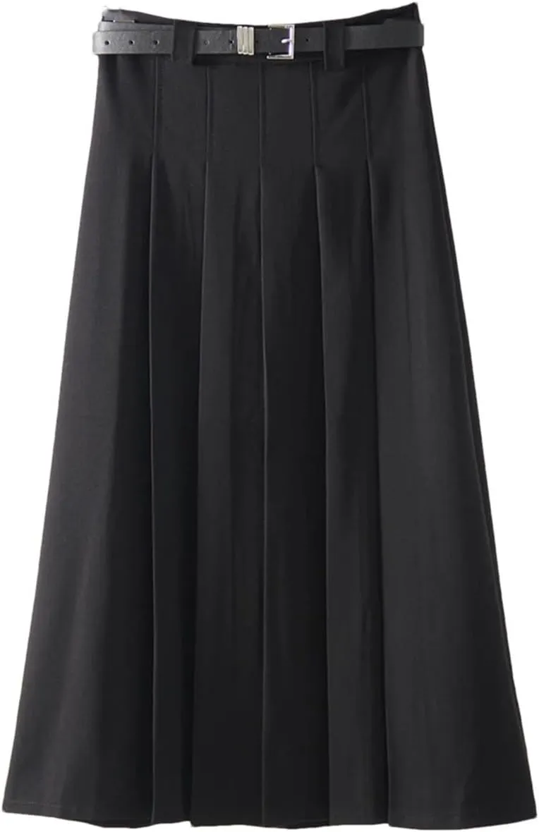 Women's Pleated Skirts Women High Waist A Line Zipper Maxi Skirts