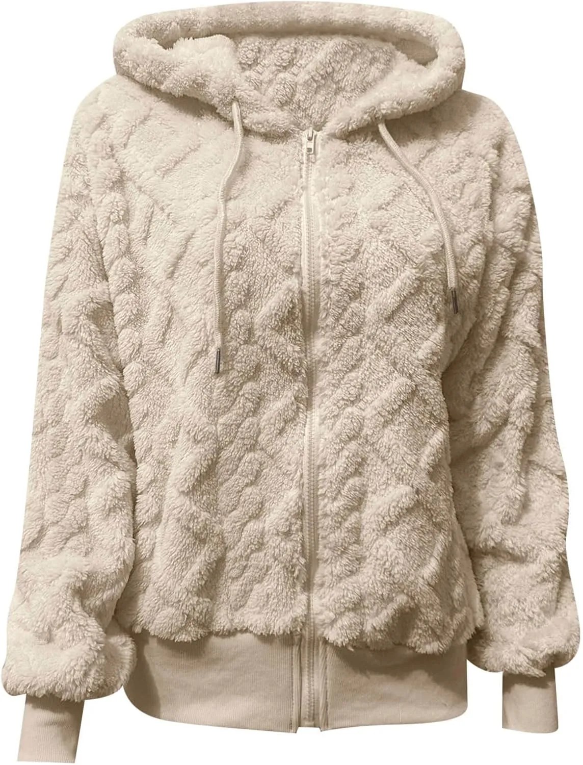 Womens Plush Pullover Jacket Solid Color Full Zip Hooded Sweatshirts Lightweight Loose Stand Collar Fleece Jackets