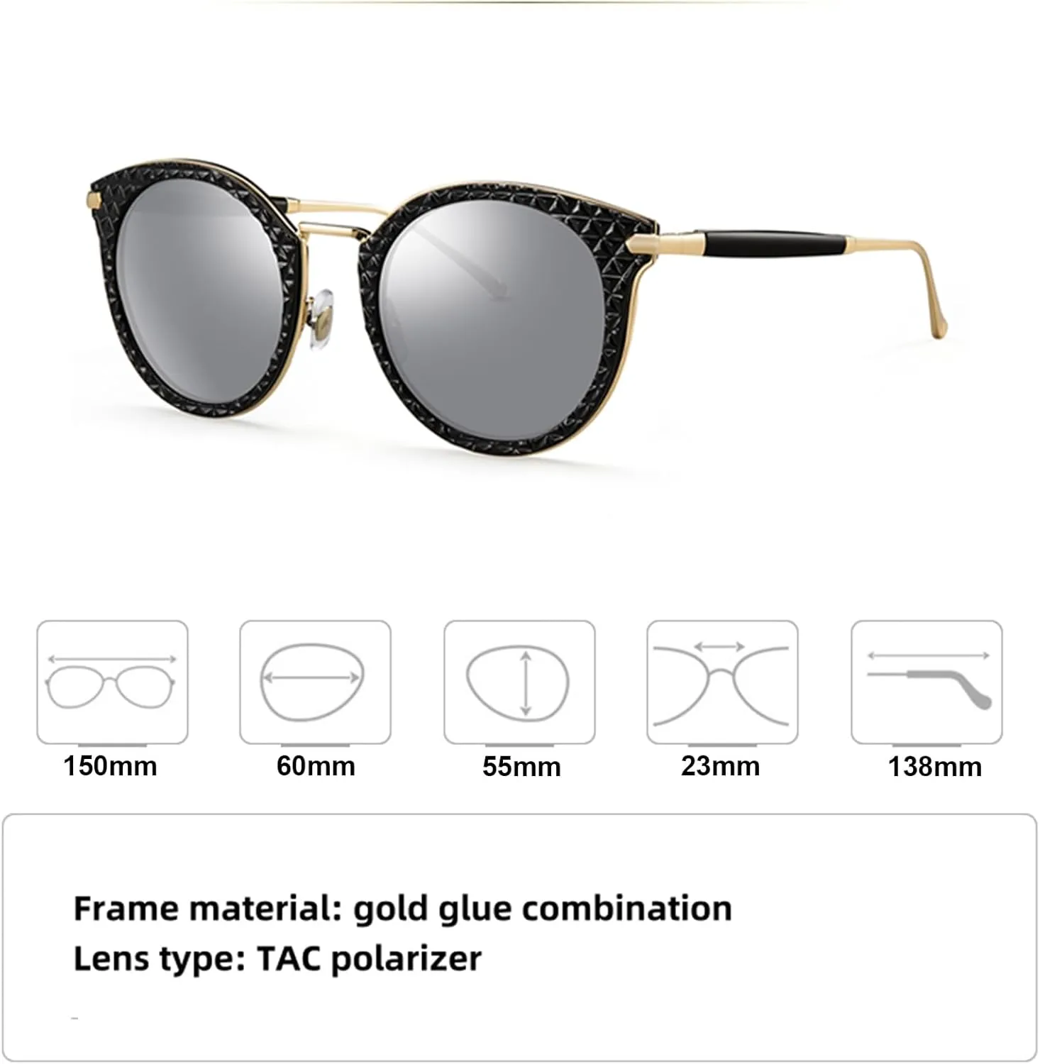 Womens Polarized Sunglasses Retro Cat Eye Round Frame UV Protection Sun Glasses
