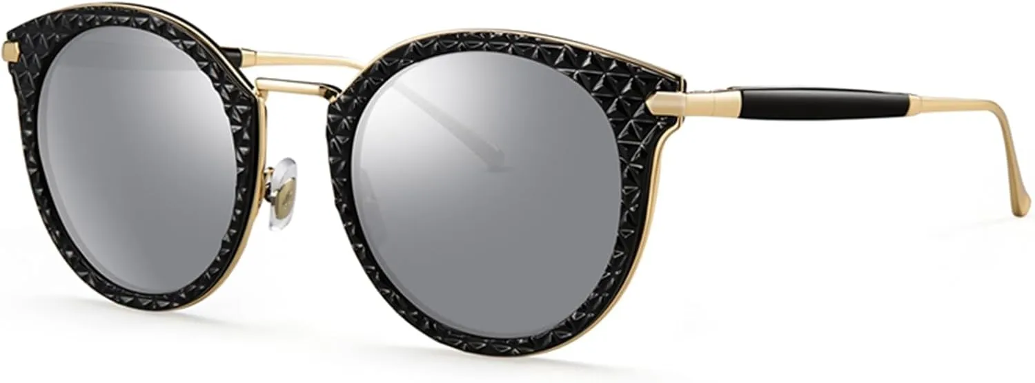 Womens Polarized Sunglasses Retro Cat Eye Round Frame UV Protection Sun Glasses
