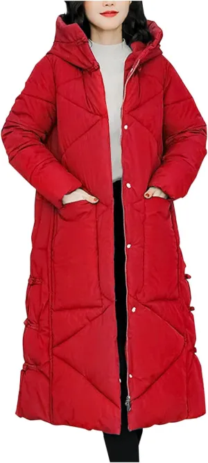 Women's Quilted Long Jackets Winter Zip Up Trench Coats Hooded Baggy Down Puffer Jacket Thickened Winter Warm Parkas