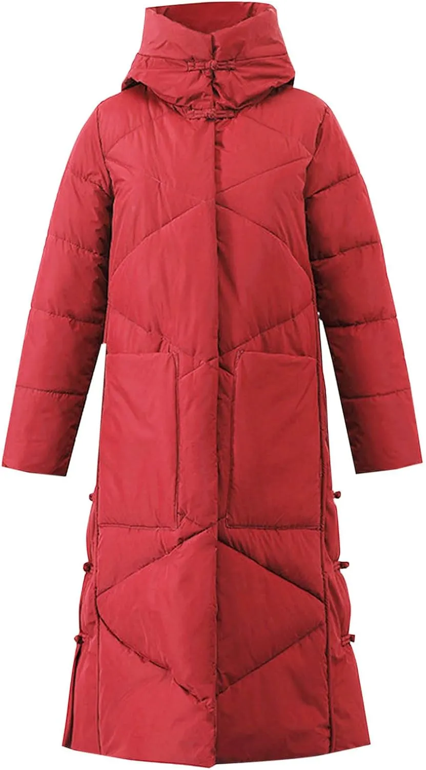 Women's Quilted Long Jackets Winter Zip Up Trench Coats Hooded Baggy Down Puffer Jacket Thickened Winter Warm Parkas