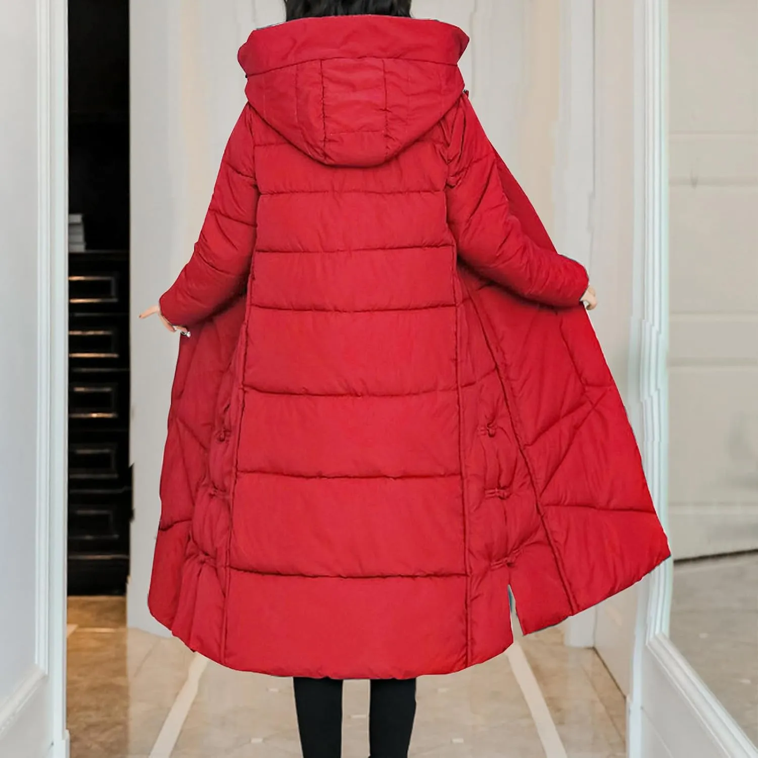 Women's Quilted Long Jackets Winter Zip Up Trench Coats Hooded Baggy Down Puffer Jacket Thickened Winter Warm Parkas
