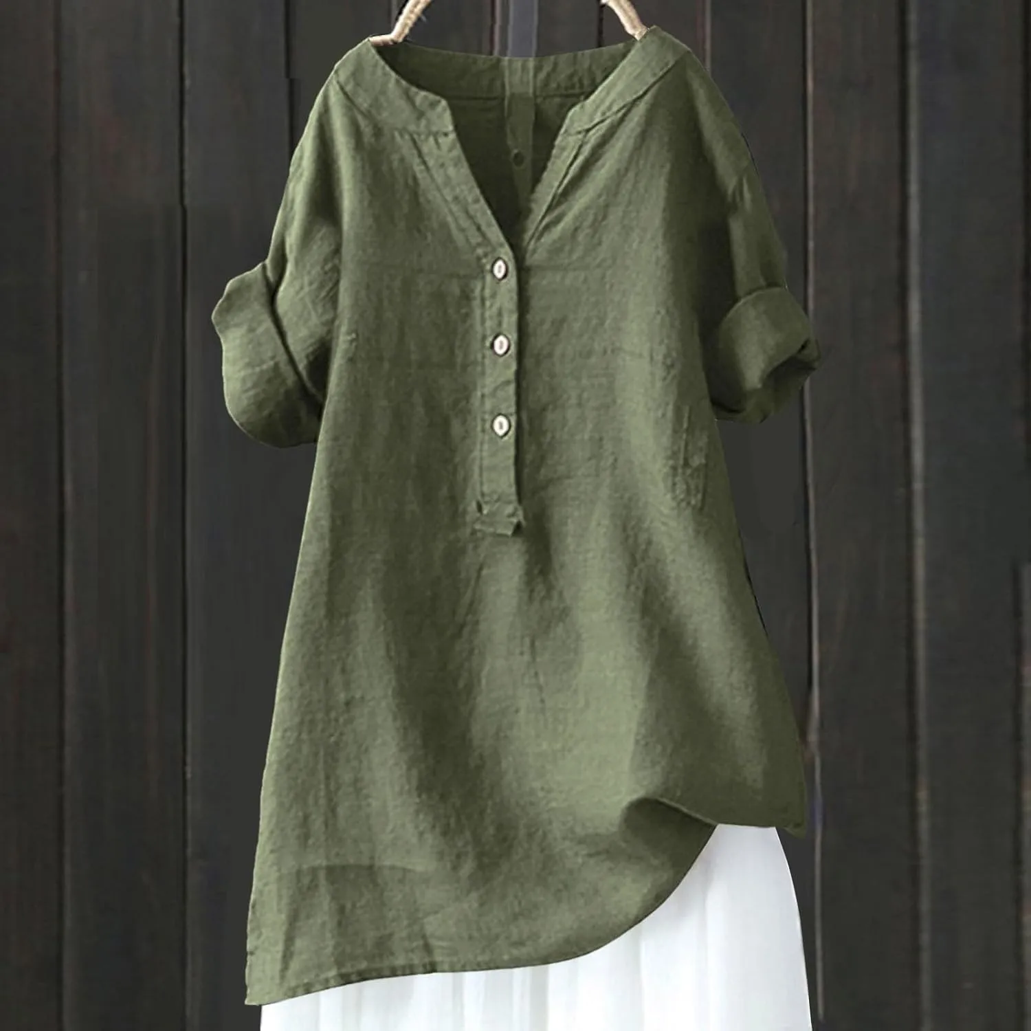 Womens Short Sleeve Linen Shirts Casual Crewneck Soft T Shirts Embroidery Loose Fit Summer Tshirt