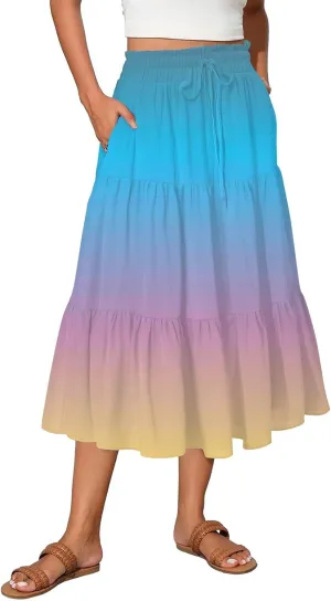 Women's Skirts Long High Waist Flowy Maxi Skirt A-Line Bohemian Style Summer
