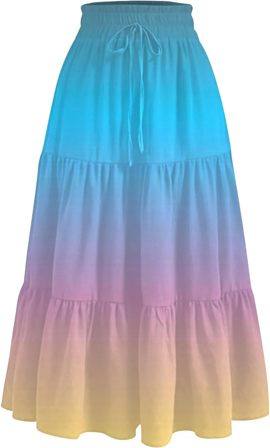 Women's Skirts Long High Waist Flowy Maxi Skirt A-Line Bohemian Style Summer