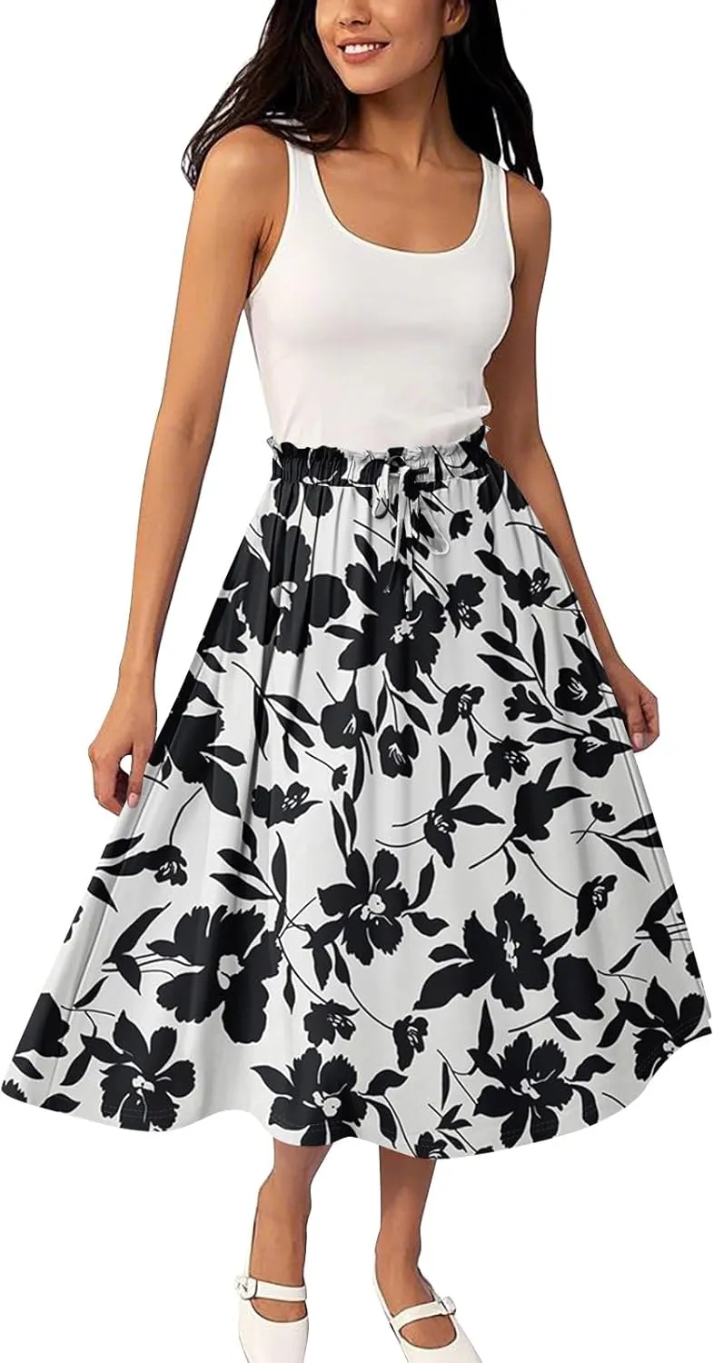 Women's Skirts Midi Length High Waist A-Line Flowy Maxi Skirt Bohemian Summer