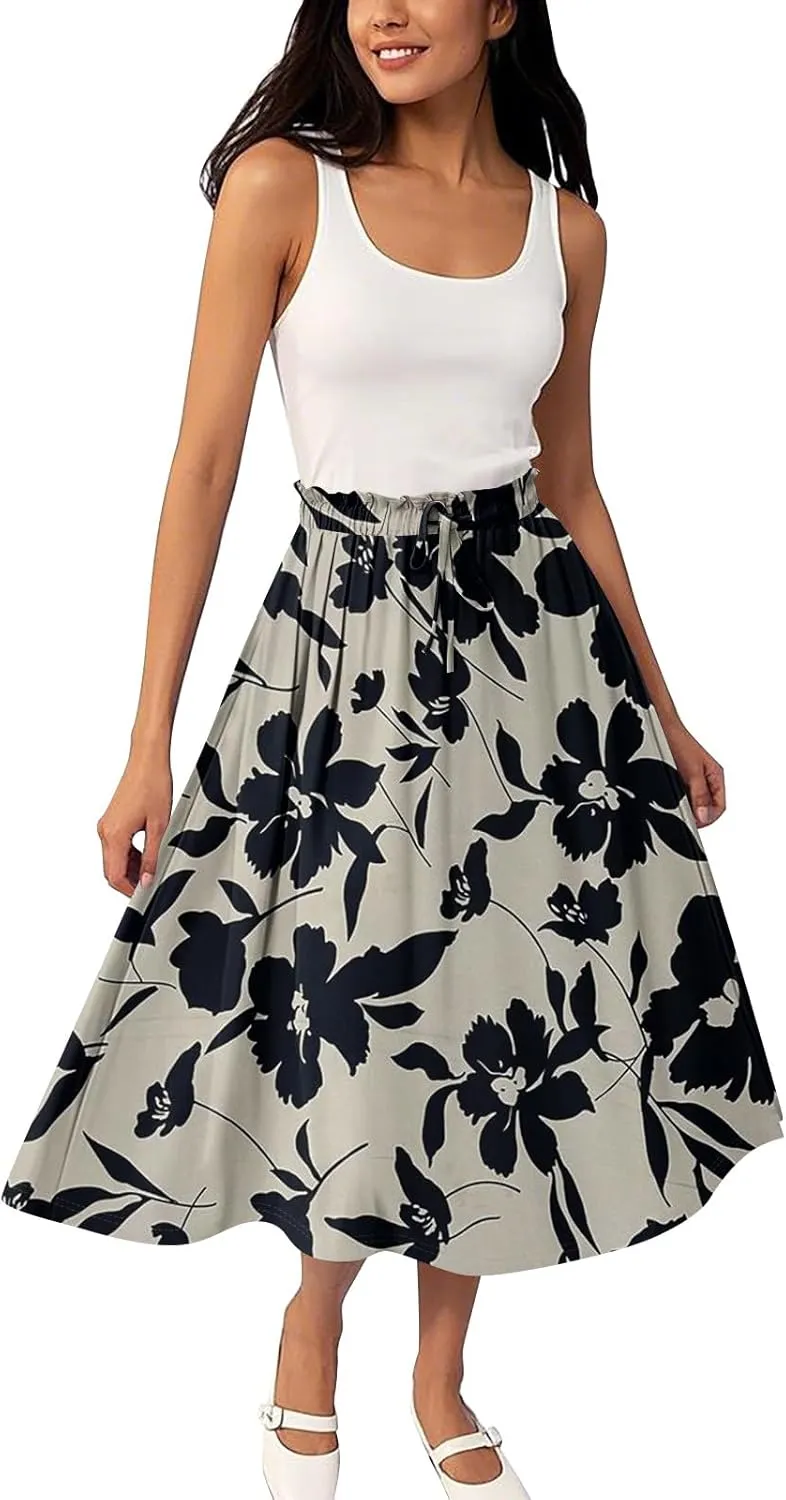 Women's Skirts Midi Length High Waist A-Line Flowy Maxi Skirt Bohemian Summer