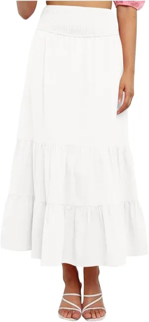 Women's Summer Bohemian Maxi Skirt High Waist Flowy A-Line Skirt for Women 2025