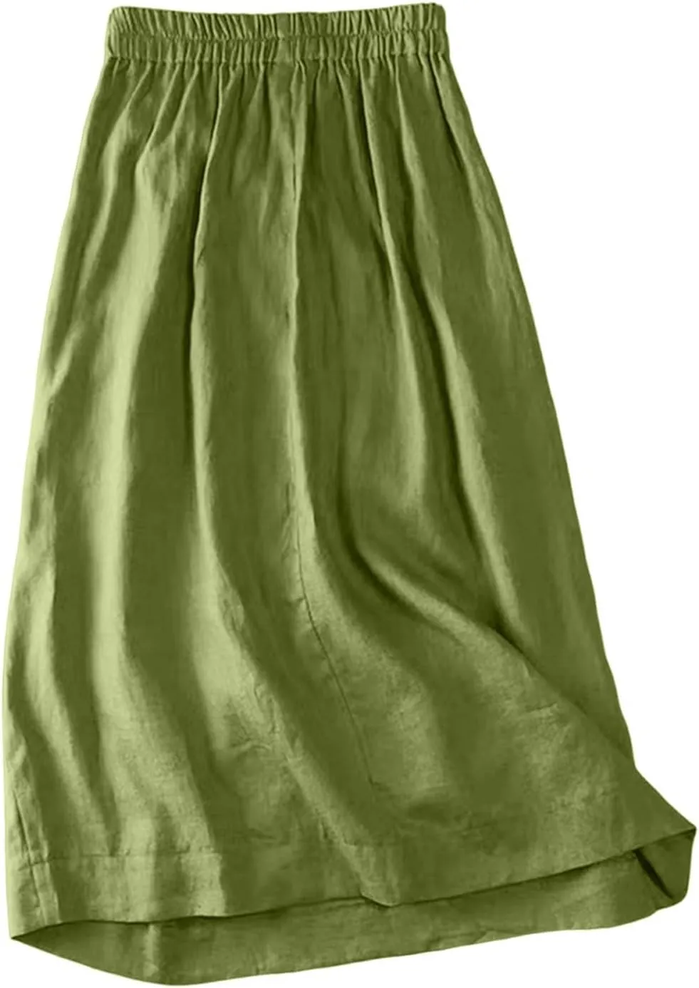Women's Summer Casual Loose Trendy Elastic Waist Solid Flowy Long Maxi Sun Beach Linen Skirts, M-2XL