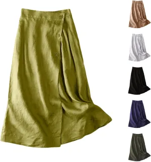 Women's Summer Casual Loose Trendy Elastic Waist Solid Flowy Long Maxi Sun Beach Linen Skirts, M-2XL