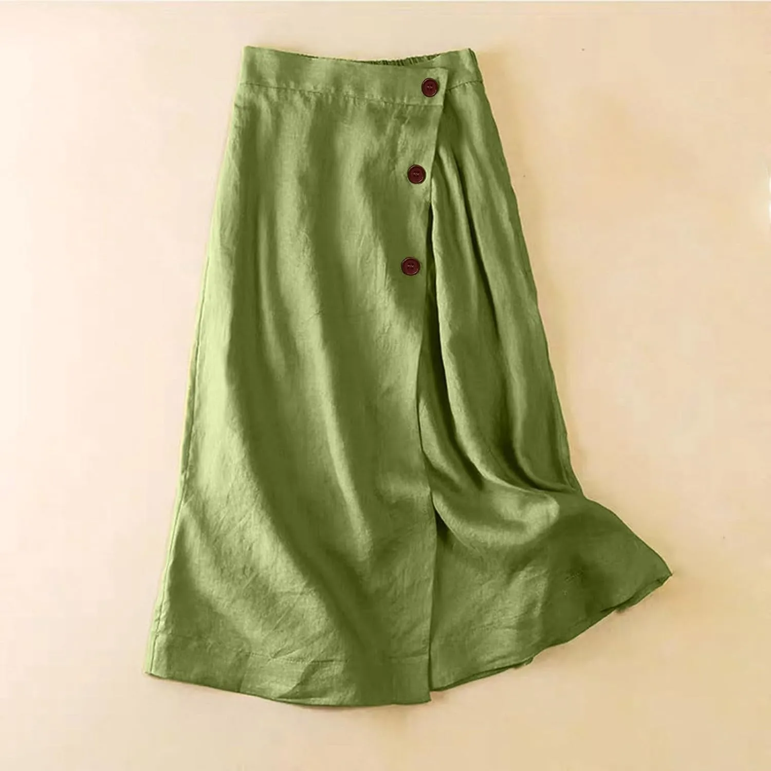 Women's Summer Casual Loose Trendy Elastic Waist Solid Flowy Long Maxi Sun Beach Linen Skirts, M-2XL