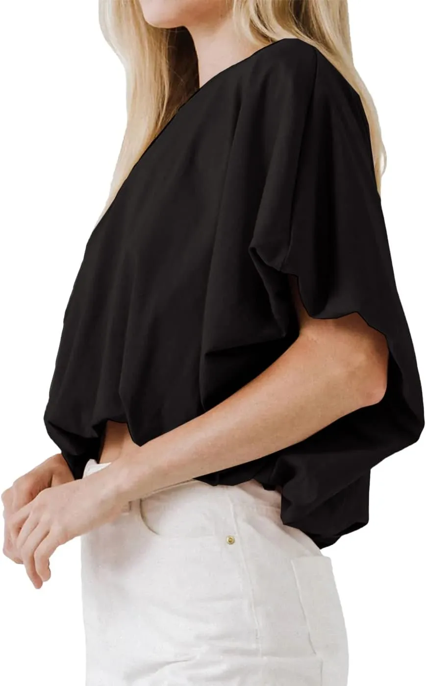 Womens Summer Crewneck Crop Tops Short Sleeve Casual Loose Cropped T Shirts