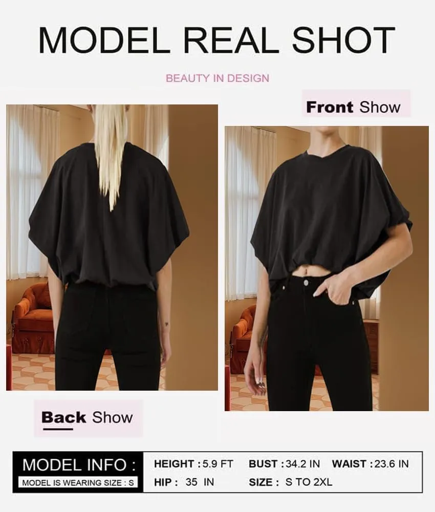 Womens Summer Crewneck Crop Tops Short Sleeve Casual Loose Cropped T Shirts